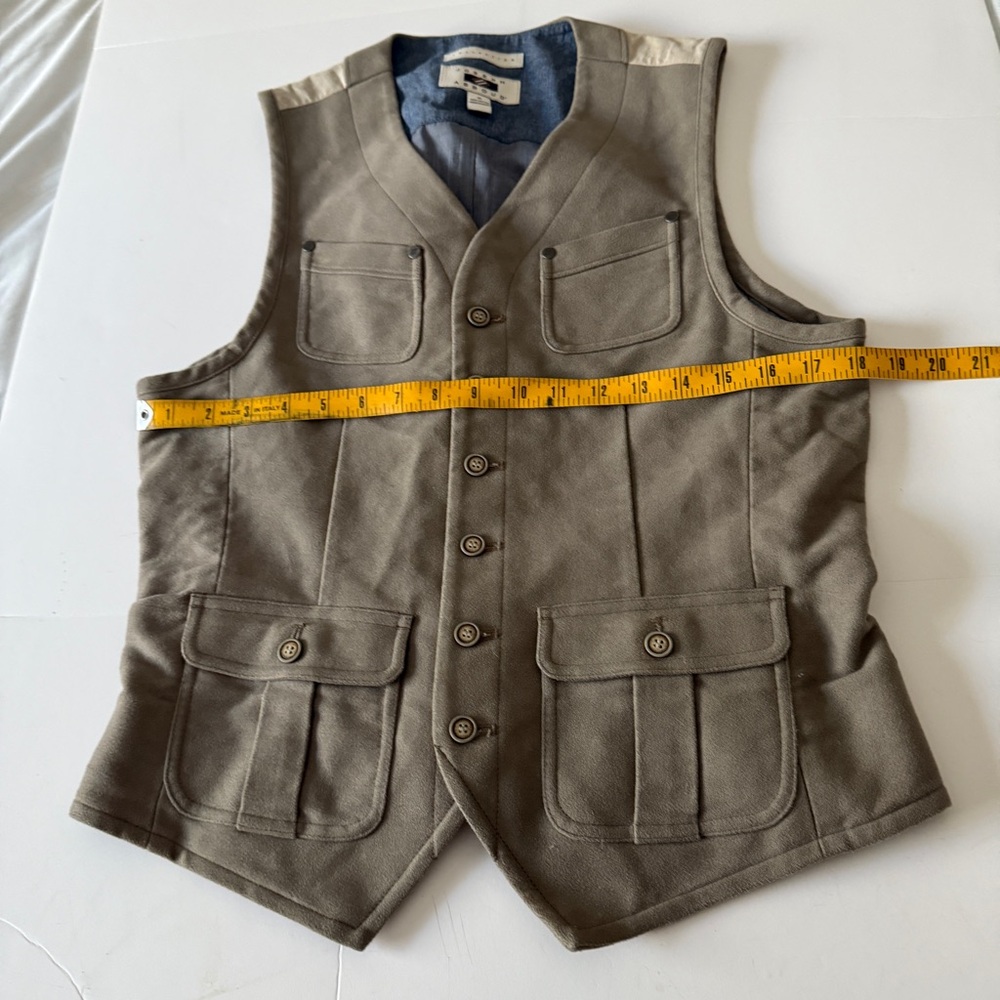 Joseph Abboud Multipocketed Utility Vest Cotton Faux Suede Gray Size Mens Small - Picture 5 of 8